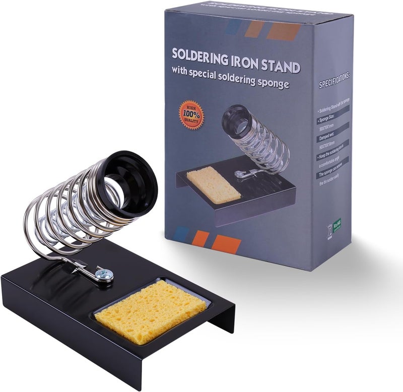 Noah 2-in-1 Soldering Iron Holder with Sponge, Soft sponge Tip Cleaner Kit, Heavy Metal Base, Black - Image 4